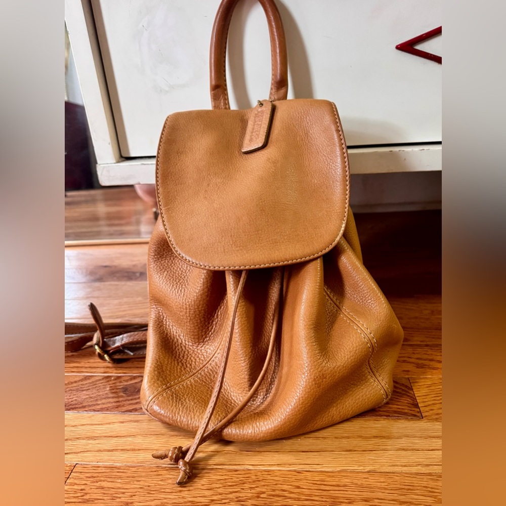 Vintage Coach Tan Leather Backpack Cinch Purse